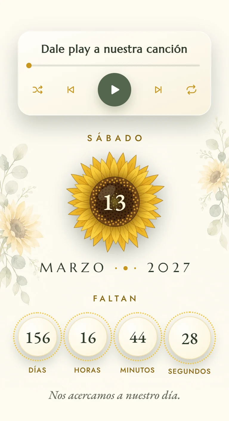 El día de la boda escrito en un girasol, con su cuenta regresiva