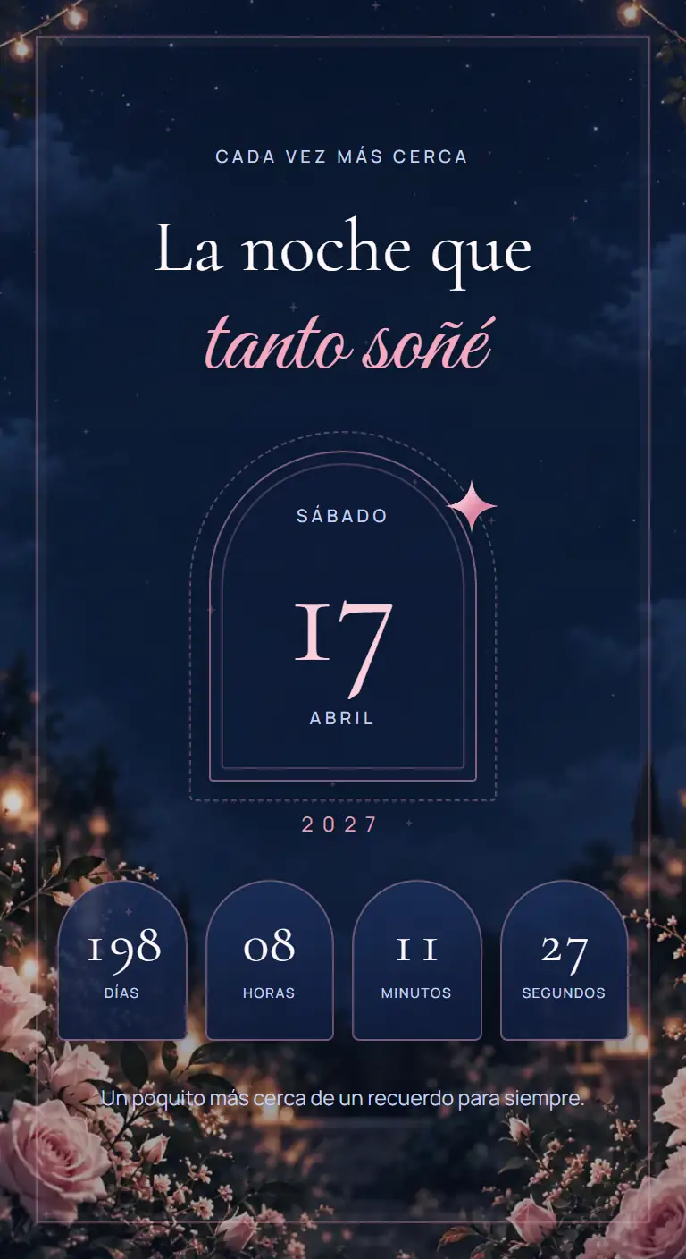 Fecha y cuenta regresiva en azul navy y rosa