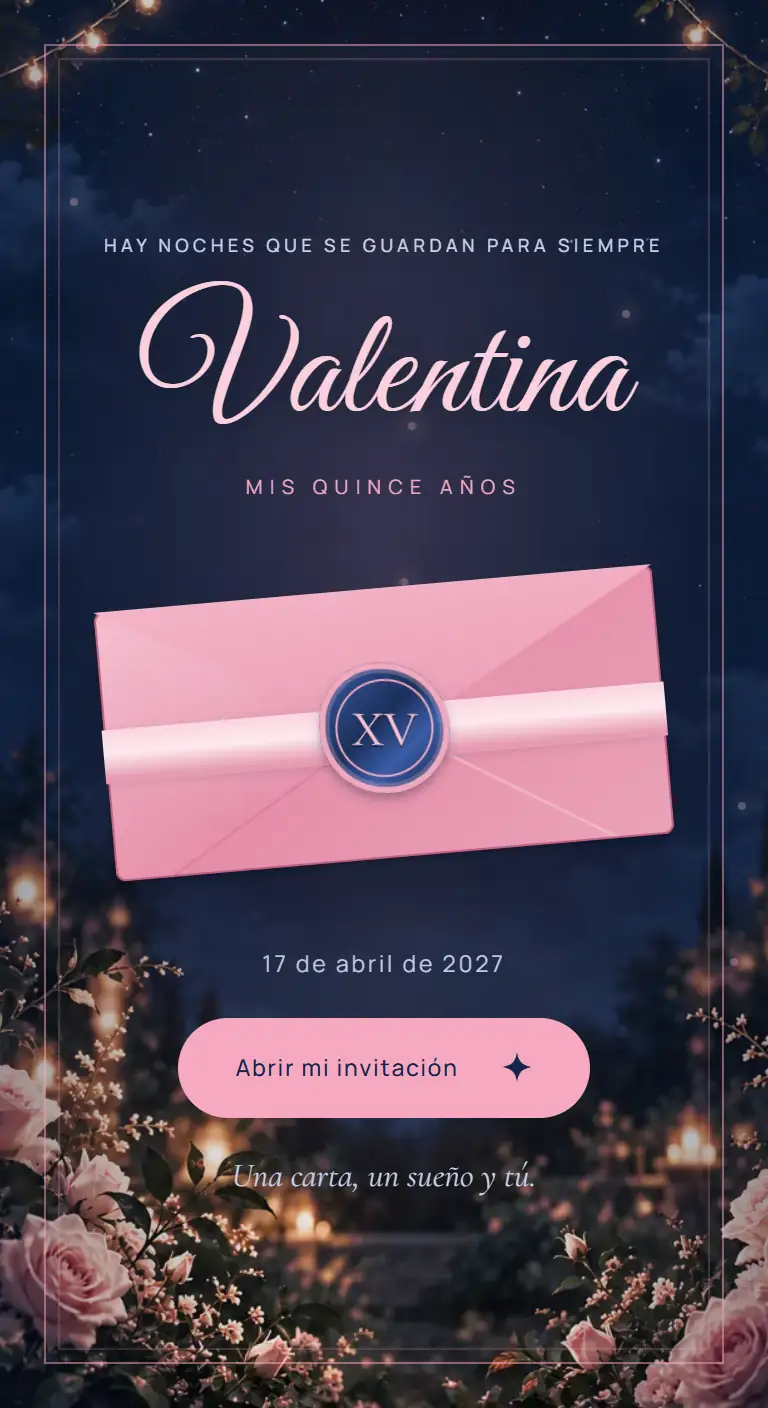 Un sobre rosa con sello dorado para abrir la invitación